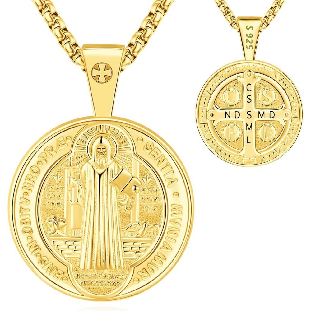 Saint Necklace Sterling Silver 925 Protection Jewelry for Men Women Patron St Me